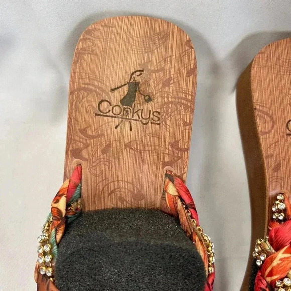 Corkys Risqué Size 11 Sandal Fabric Rhinestone Flip Flop Cushion Comfort - Picture 4 of 9